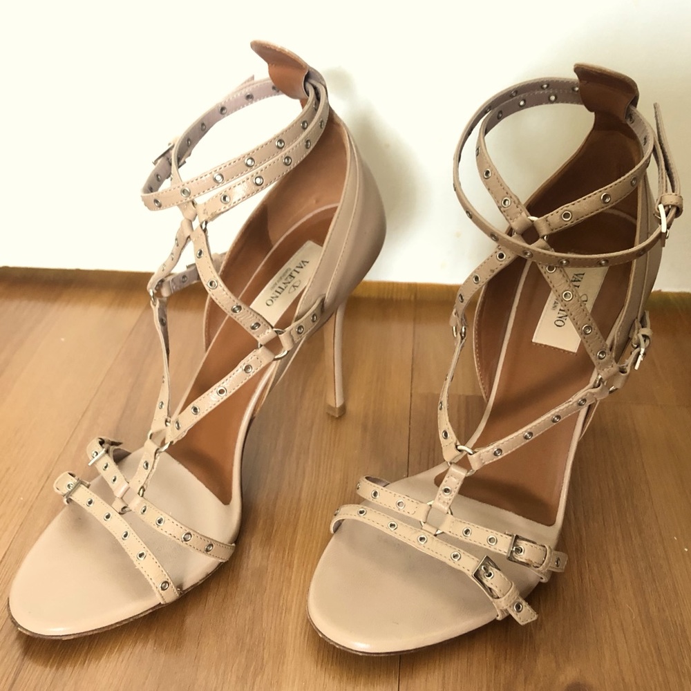 Valentino Tan Strappy High Heel Sandals 8.5 39